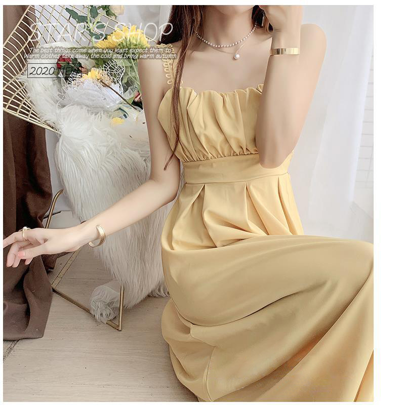 Yellow Color Attractive Sweet Sling Skirt A Line Chiffon Dress