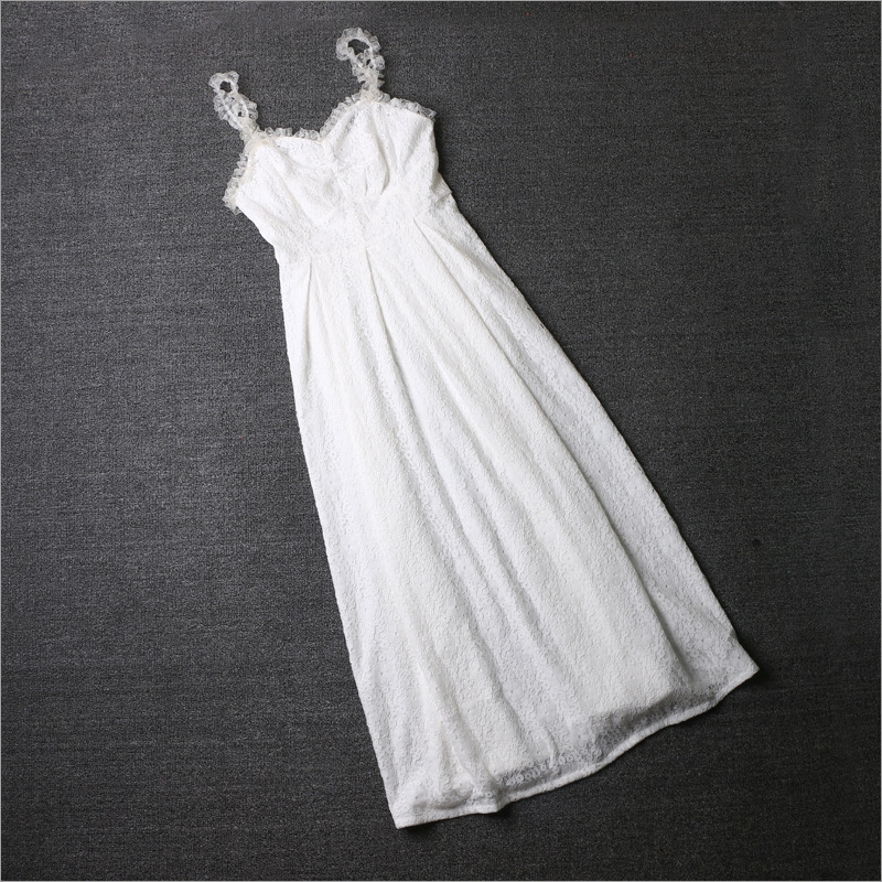 Sweet Chic Lady White Temperament Vintage Sling Long A-line Dress