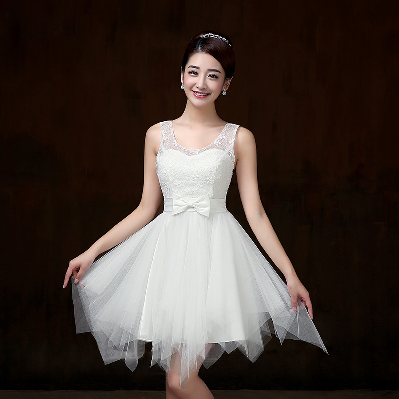 Elegant Strap Evening White Color Beading Prom Tutu Bridesmaid Dress