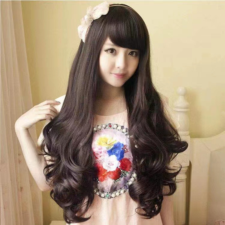 High Quality Soft Slanted Bangs Long Curly Hair Beauty Women Party Wig Wigs