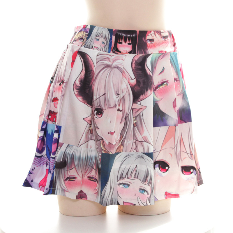 Cute Colorful Japanese Comics Anime Cartoon Style Costume Printed Sexy Pleated Maxi Skirt