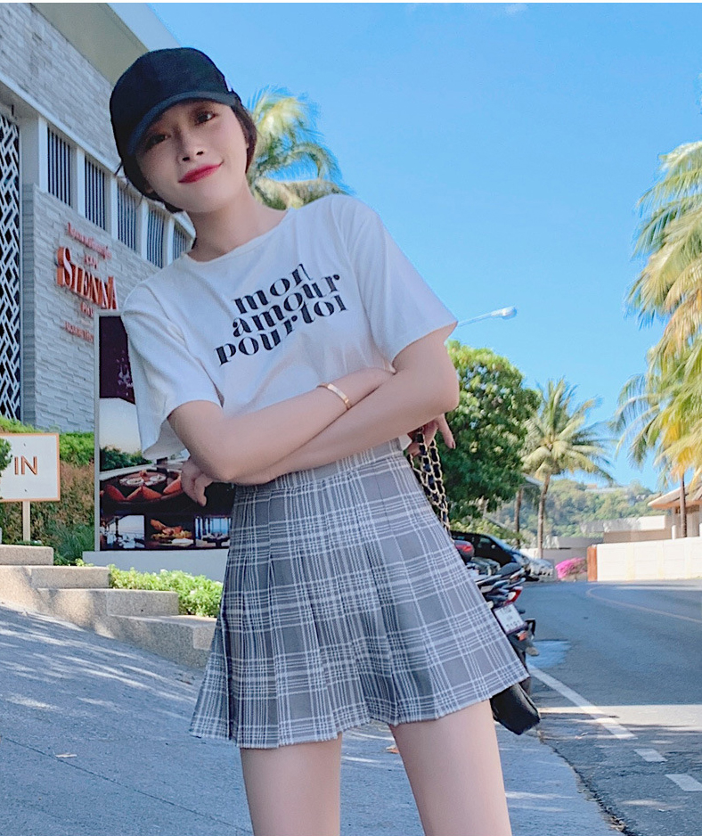 Summer Chic Active Women Street Wear High Waist Pleated Short Plaid Maxi A Line Uniform Skirt