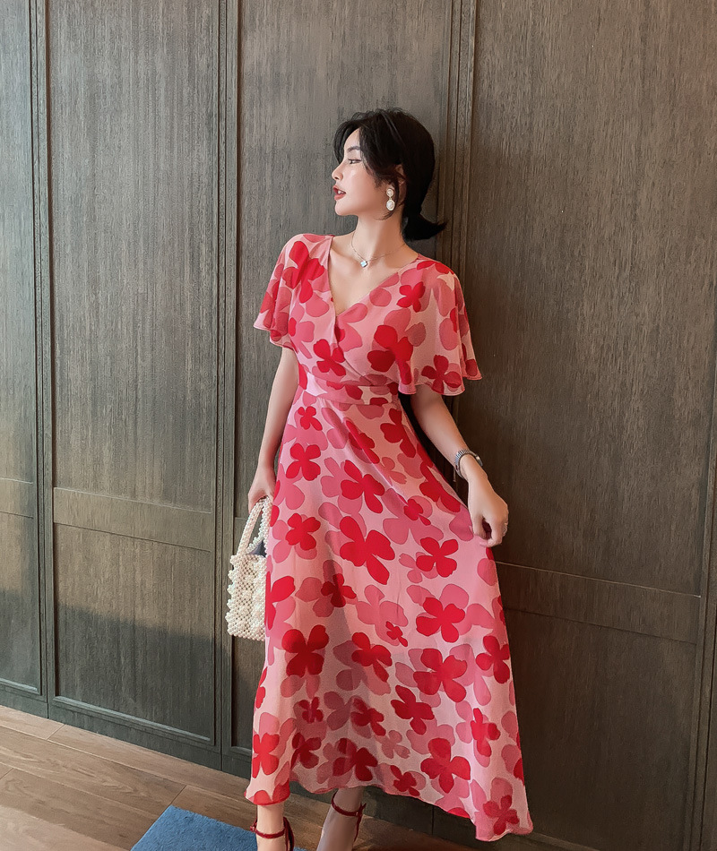 Red summer wrap dress hot sale