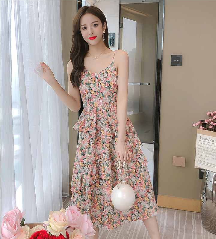 Look Great Summer Chic Women Fashion Colorful Chiffon Floral Short Sleeve A-line Dress
