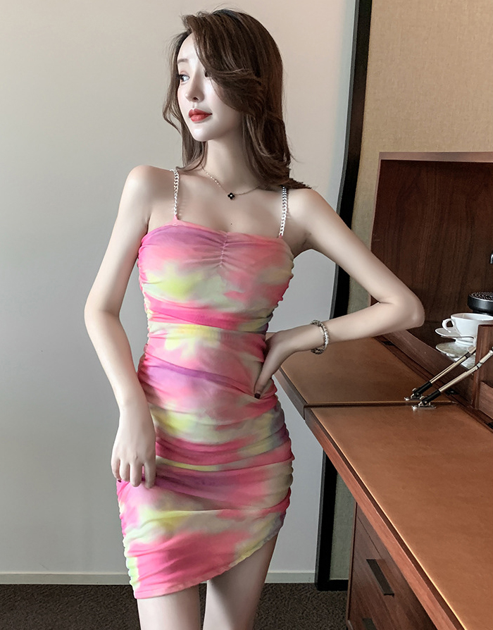 Beautiful Summer Fashion Sexy Women Rainbow Strap Sling Gradient Color Mini Dress