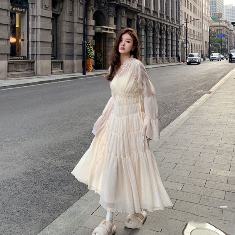 Chic Fairy Temperament Trendy Women Mid-length Princess Tulle A Line Midi Dress