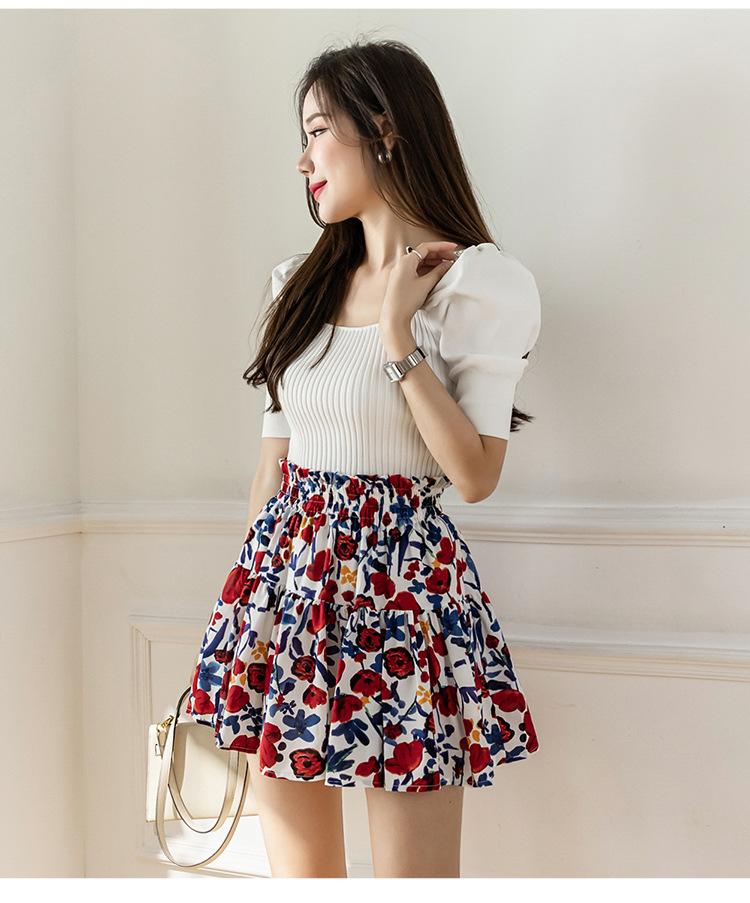 Fancy Cute Women Ditsy Floral Printed High Waisted Short Pleated Skater Ruffled Skate A Line Skirt