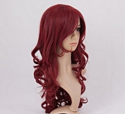 Beautiful Long Dark Red Hair Spiral Curly Lady's Full Hair Wigs Cosplay Party