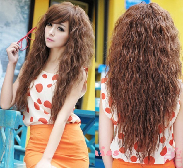 Fashion Sexy long Full Curly Wavy Synthetic Human like Hair Wigs Cosplay Party Wig