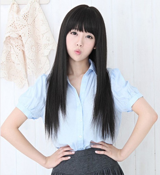 Fashion Long Straight Women Girl Full Black Color Hair Wigs Cosplay Party