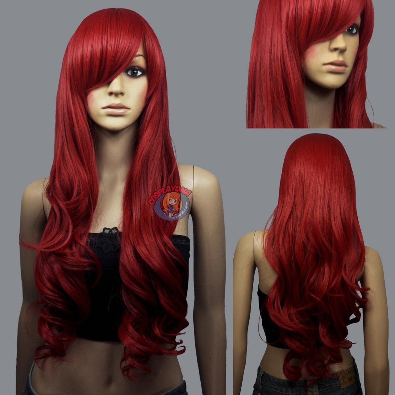 Dark Red Curly Wavy Long Hair Cosplay Wig High Temp Dna Wigs