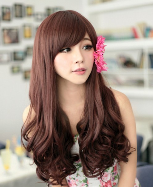 new fashion charming women girl long curly wave brown hair full wigs cosplay wig