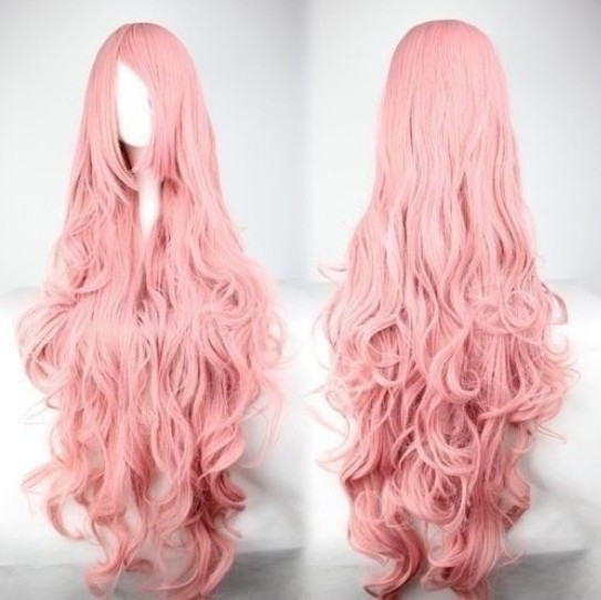 40" Long Curly Wave Pink Wig High Quality Costume Full Hair Cosplay Wigs
