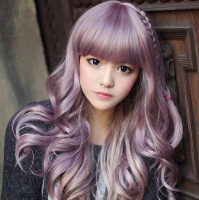 Japanese Harajuku Zippe Mix Purple Gradient 60cm Curly Lolita Cosplay Party Wig