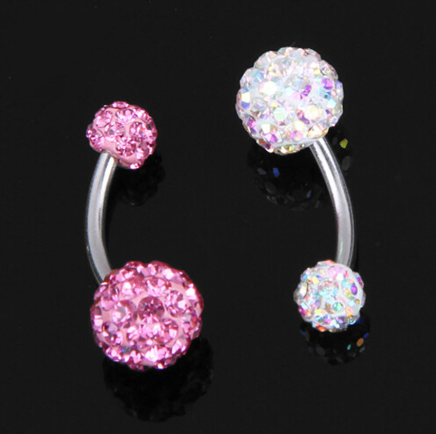 Colorful Navel Belly Button Bar Ring Barbell Crystal Ball Body Piercing