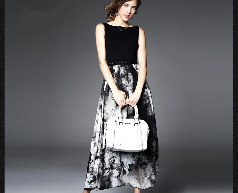 Trendy Women Printing Design Retro Temperament Sleeveless Vest Dress