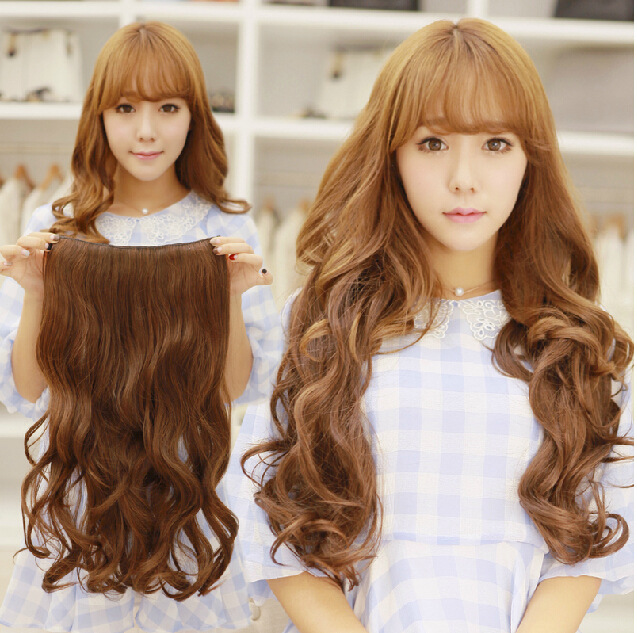 Women One Piece Clip in Synthetic 3/4 Full Head Long Hair Extensions Straight Curly Wigs