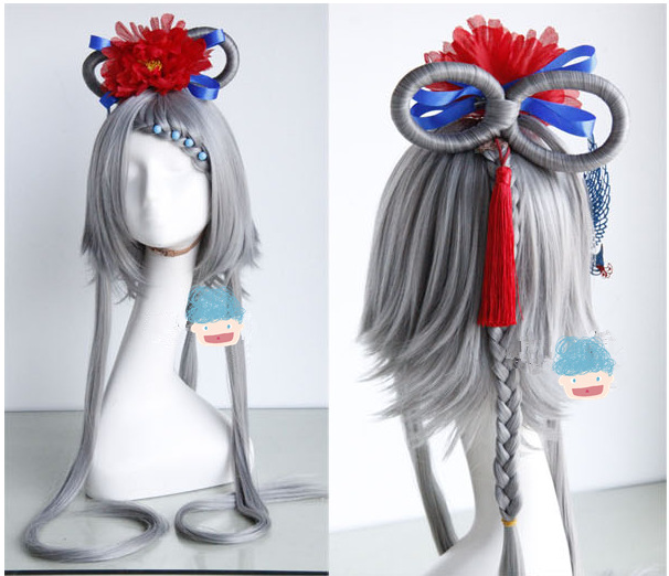 Girl Women Gray Color Lolita Wig Tails Style Cosplay Cos Play Wig