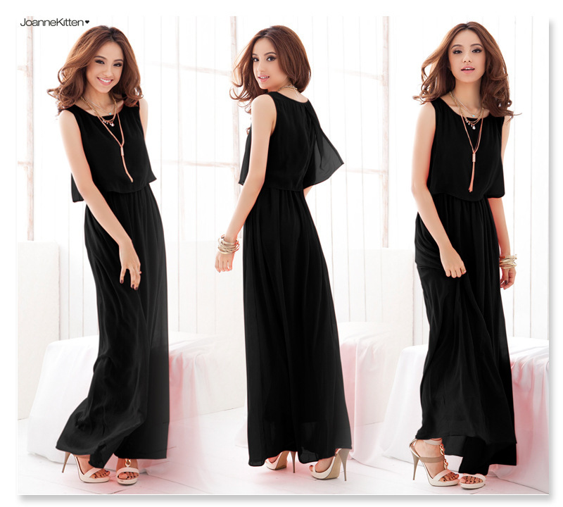 Stylish Black Color Women Bohemian Style Chiffon Long Dress