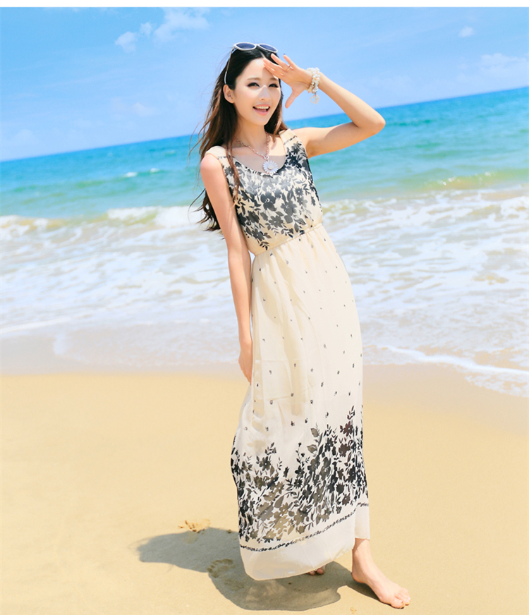 Women Boho Chic Strappy Sleeveless Beach Bohemian Print Maxi Dress
