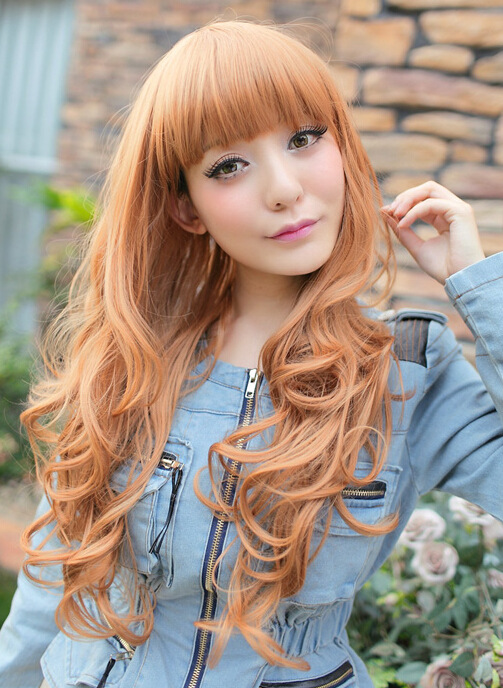 Trendy Hair Wig Long Golden Curls Waves Hair Roll Wigs