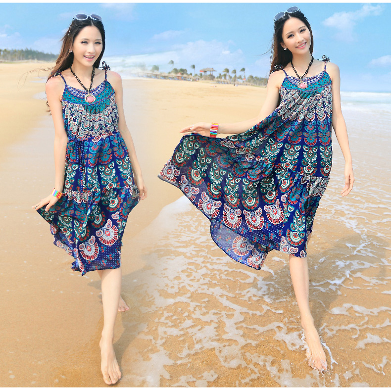 One Piece Summer Patterned Clothing Chiffon Women Beachwear Dress