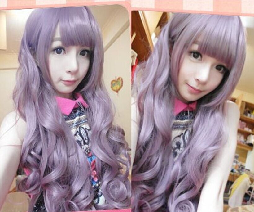 Mego Lolita Harajuku Gradient Purple Curly Wig