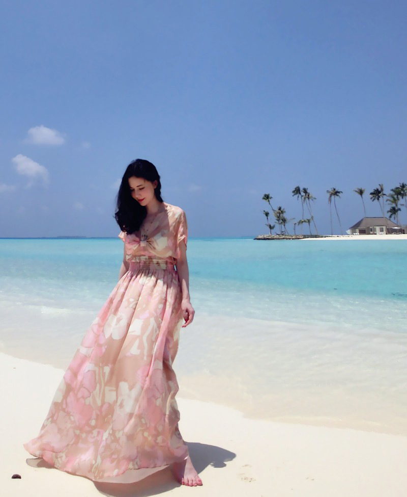 Nice Pink Floral Print Summer Seaside Resort Beach Bohemian Dress