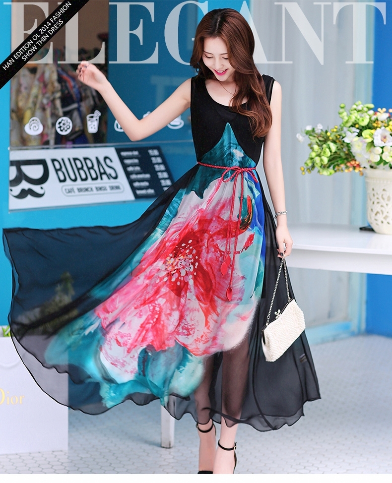 Summer Beach Women Silk Chiffon V Neck Long Pleated Sleeves Casual Multicolor Floral Printed Maxi Indian Sun Dresses