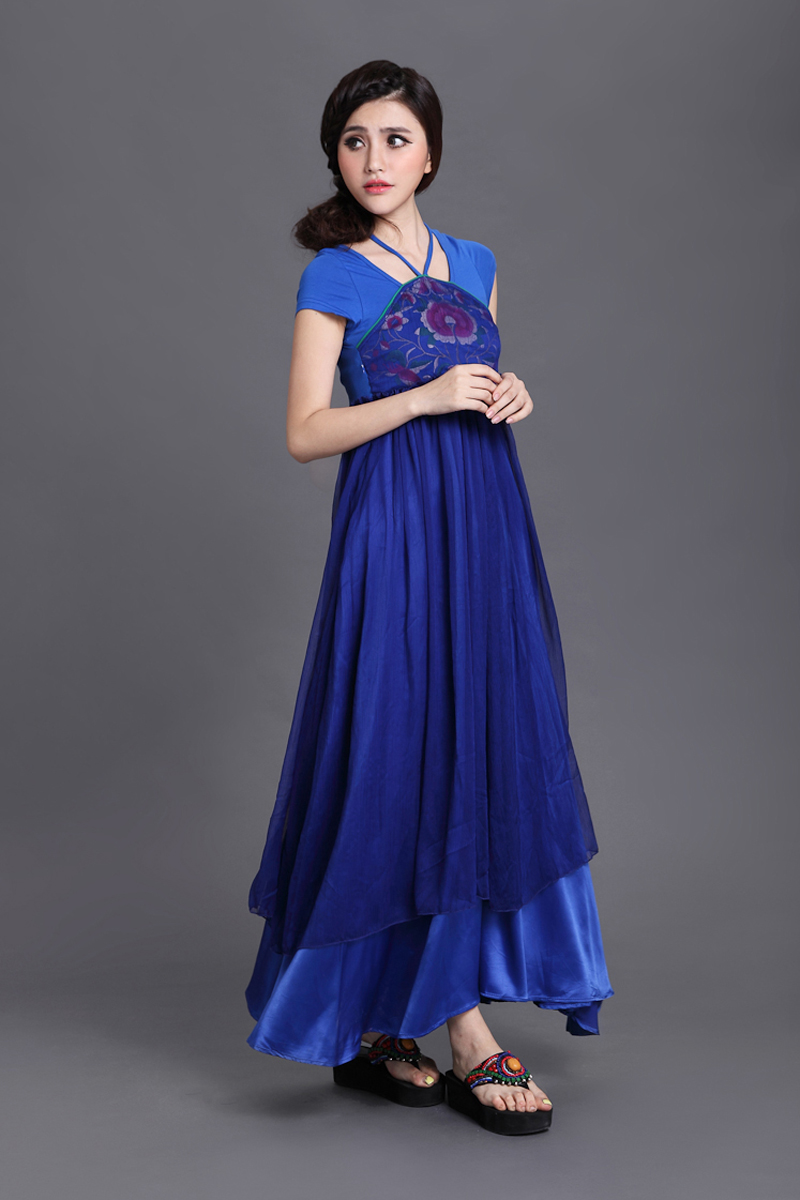 Ethnic Women Bohemian Layer Embroidered Apron Style Big Swing Dress