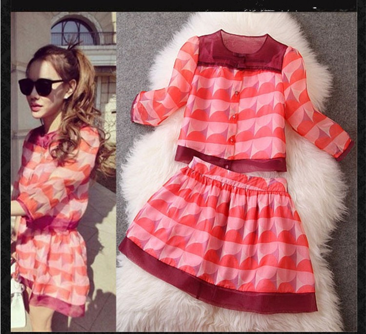 Women Organza Sleeves Loose Blouse Puff Skirt Piece Fitted Dress