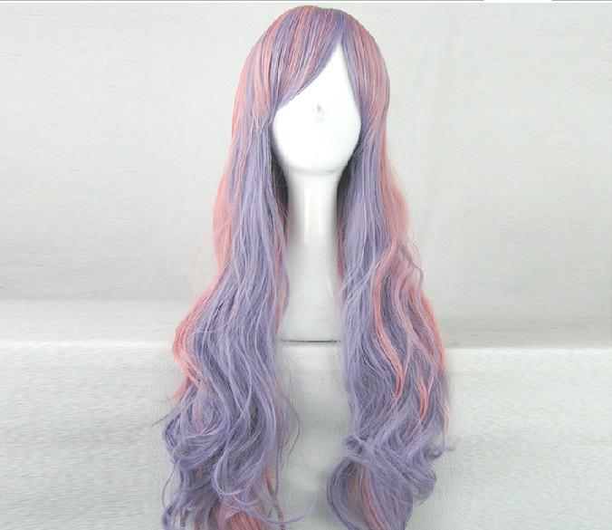 31 'long Harajuku Style Pink & Purple Wig Wavy Curly Full Hair Cosplay Wig