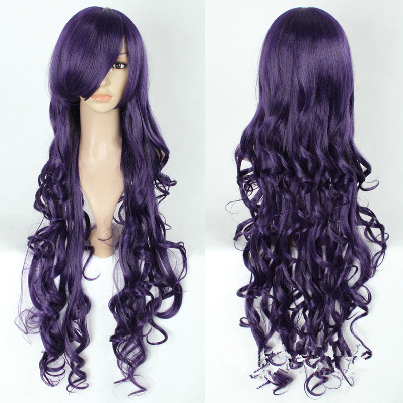 Fantasia Sango 4 Expansion Pack Zicheng Deep Purple Mix Black 80cm Long Wave Cosplay Wig