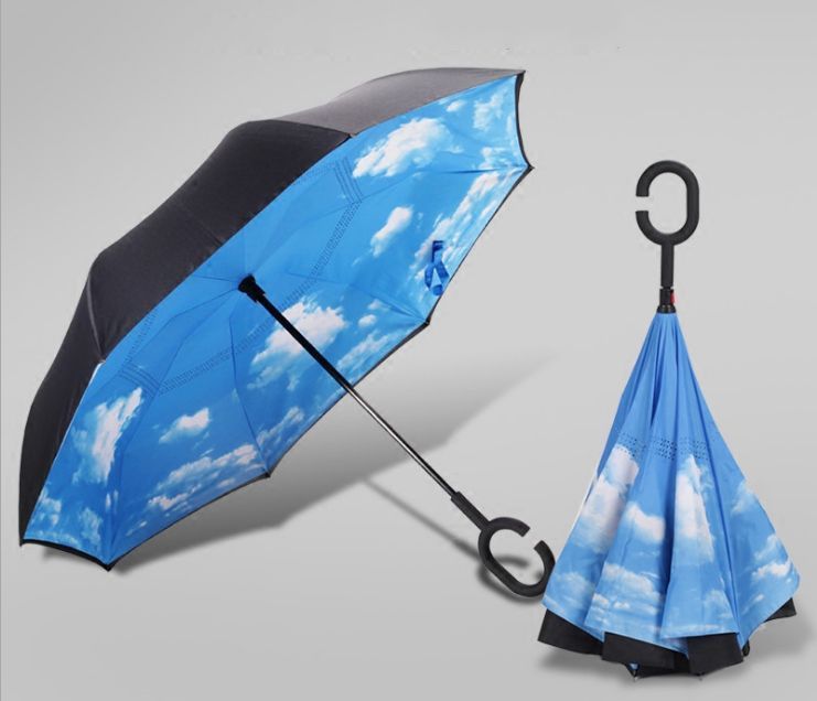 Anti-UV C-Handle Sun Rain Opposite folding Upside Down Reverse Inverted Umbrella