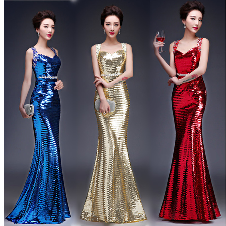 Fashion Formal Wedding Prom Party Bridesmaid Colorful Shiny Sequin Sequins Dress
