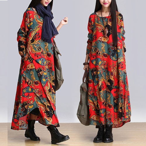 Kaftan Abaya Jilbab Islamic Muslim Cocktail Women Long Sleeve Vintage Maxi Dress
