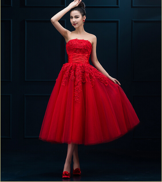 red t length dresses