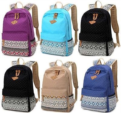 Women Girl Canvas Shoulder School Bag Backpack Travel Satchel Rucksack Handbag