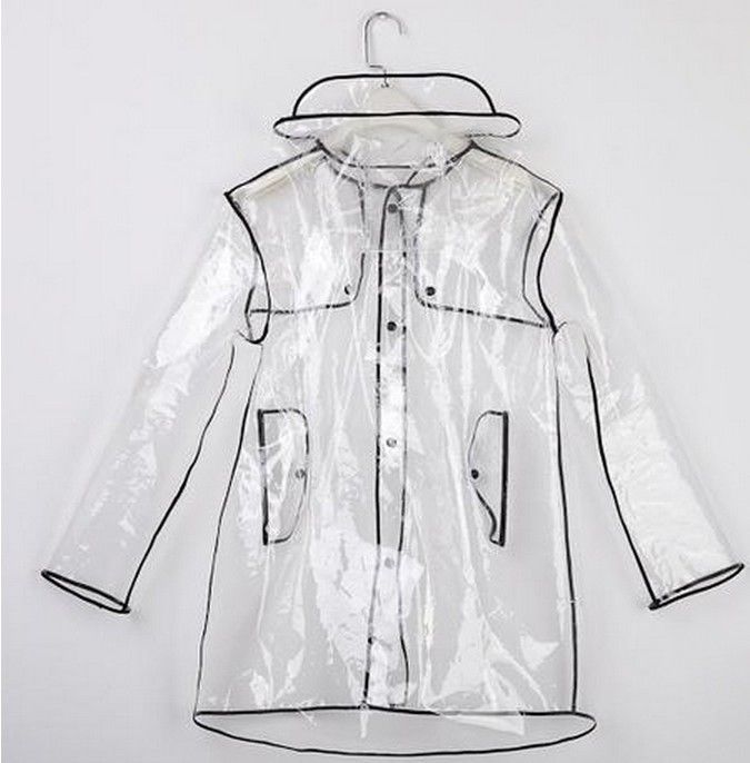 Fashion Short Long Clear Transparent PVC Runway Jacket Rain Coat Men Womens Girl