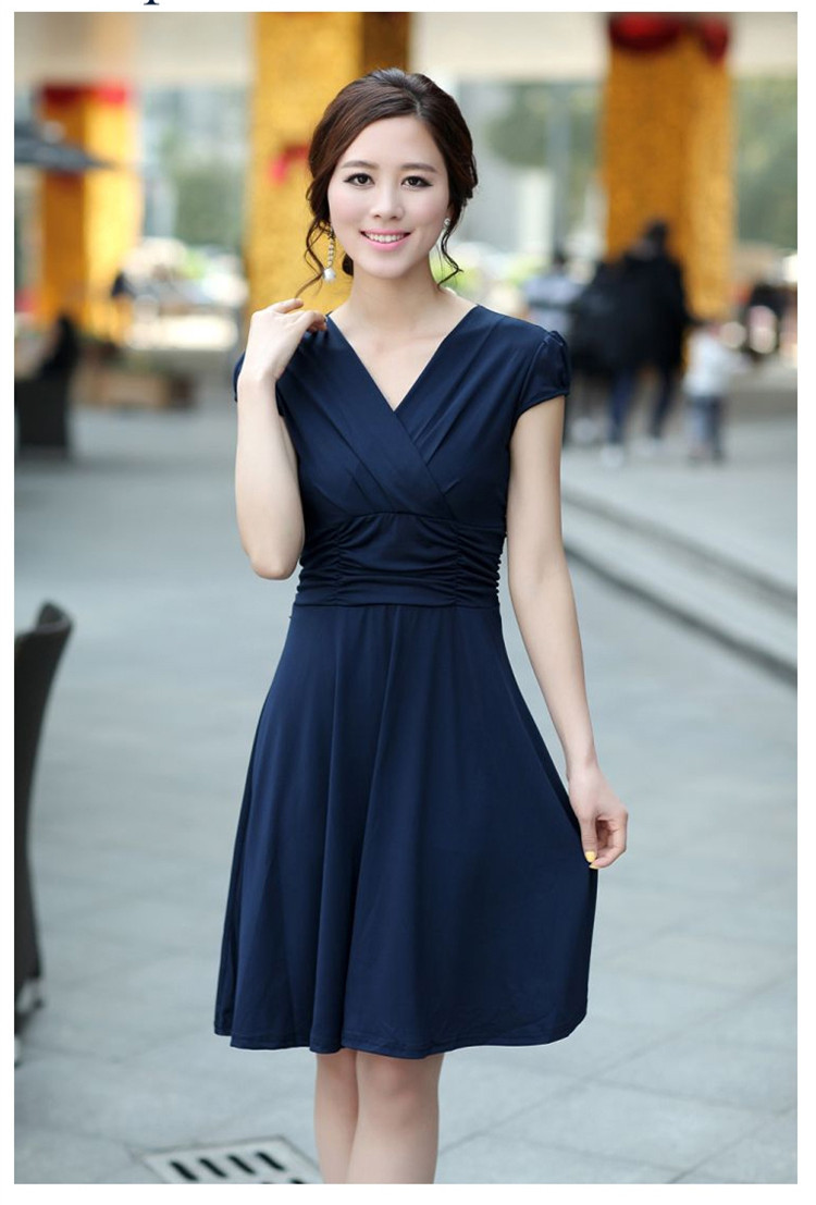 Summer Women V Neck Dress Ladies Korean Cover Belly Slim Silk Chiffon Dresses