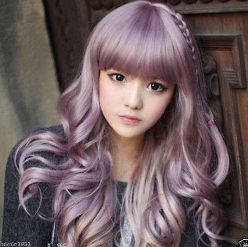 Japanese Harajuku Zippe Purple Mix Gradient Curly Cosplay Party Lolita Wig Wigs