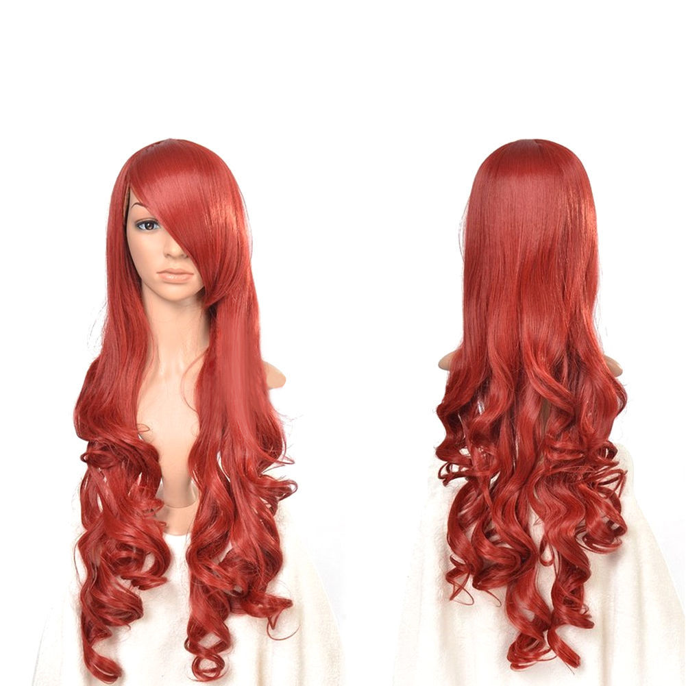 Anime wigs red + orange air volume High temperature silk wig cosplay 80CM Long