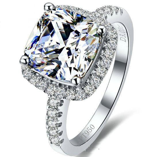 Lady Shiny Wedding Carbon Pt950 Silver Set 18k Gold Inlaid Princess Diamond Ring
