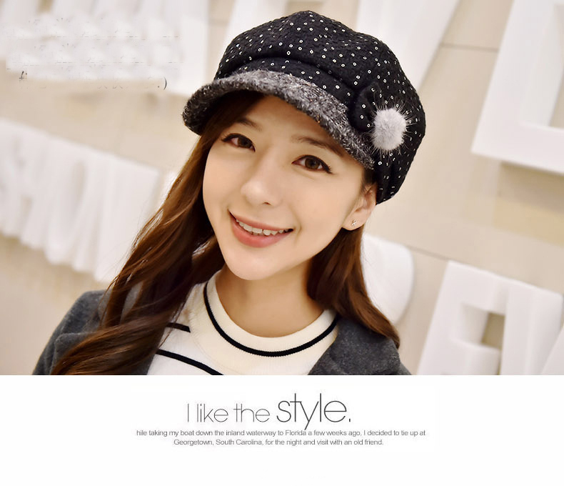 Autumn And Winter Sequin Painter Hat Korea The Tide Wild Fashion Cap