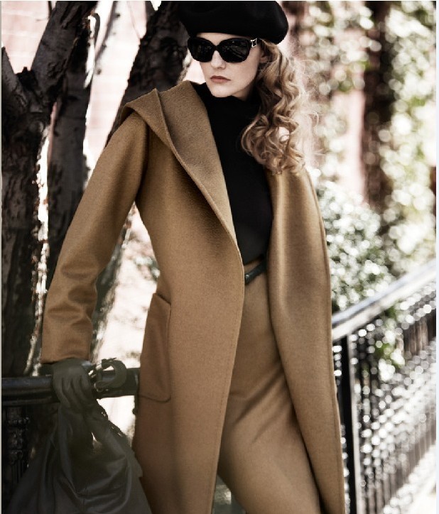 British Women Ladies Fall Winter Coats Duffle Hood Fashion Elegant Camel Coat