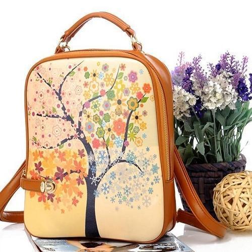 Korean Women Trees Cartoon Printed Handbag School Bag Shoulder Backpack Bags