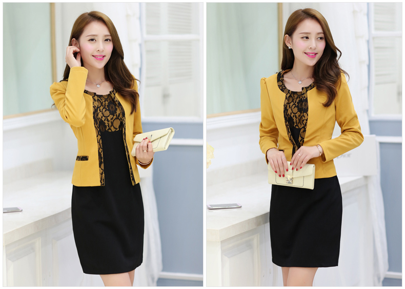 Elegant Women Korean Style Round Collar Slim Autumn Spring Two Pieces Dress