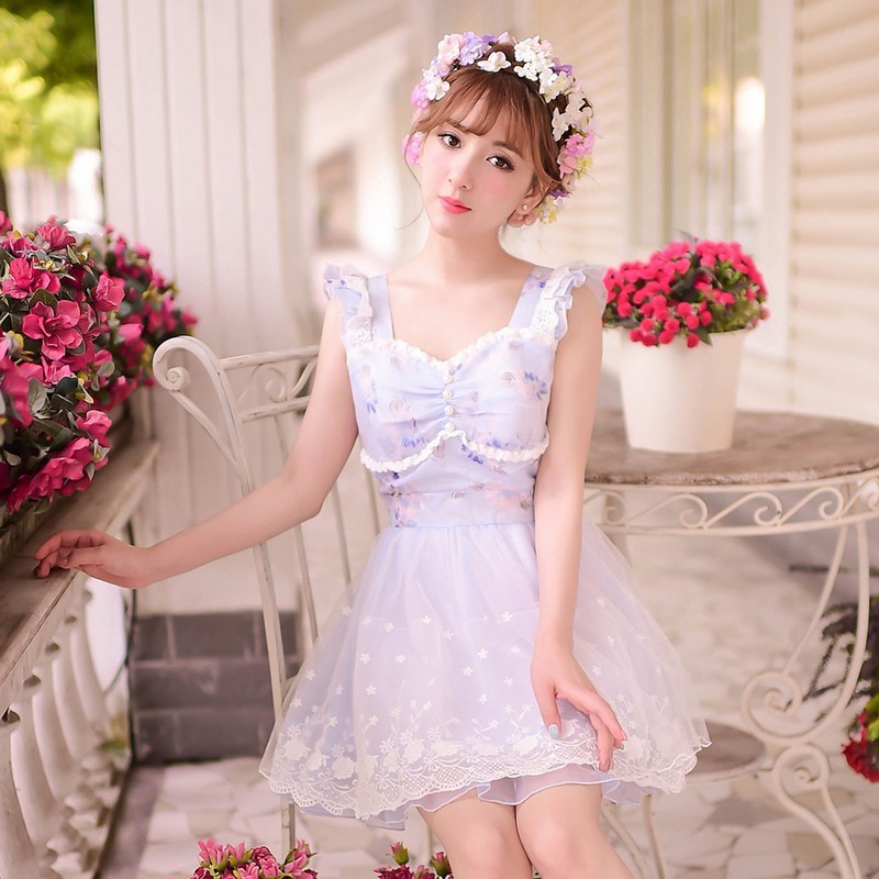 Attractive Korean Japanese Sweet Young Girls Women Chiffon Summer Long Dress