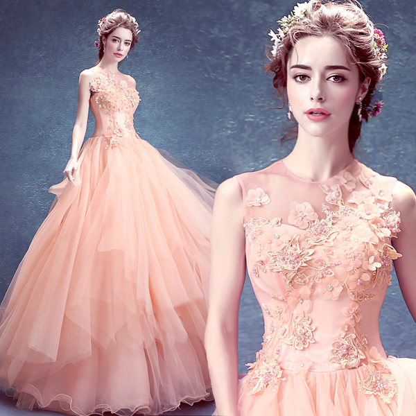 Pink Flower Bride Toast Halter Dress For Dinner Princess Wedding Dress Dresses