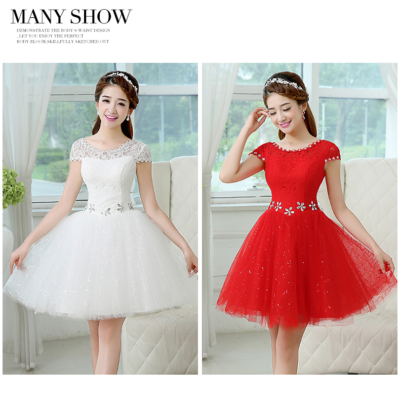 2 Colors Women Short Sleeve Lace Up Bride Bridesmaid Princess Toast Tutu Dress